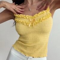 Sunny Ruffle Bow Smocked Cami Top – Soft Yellow