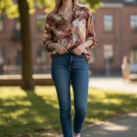 Rust-Toned Abstract Print Shirt